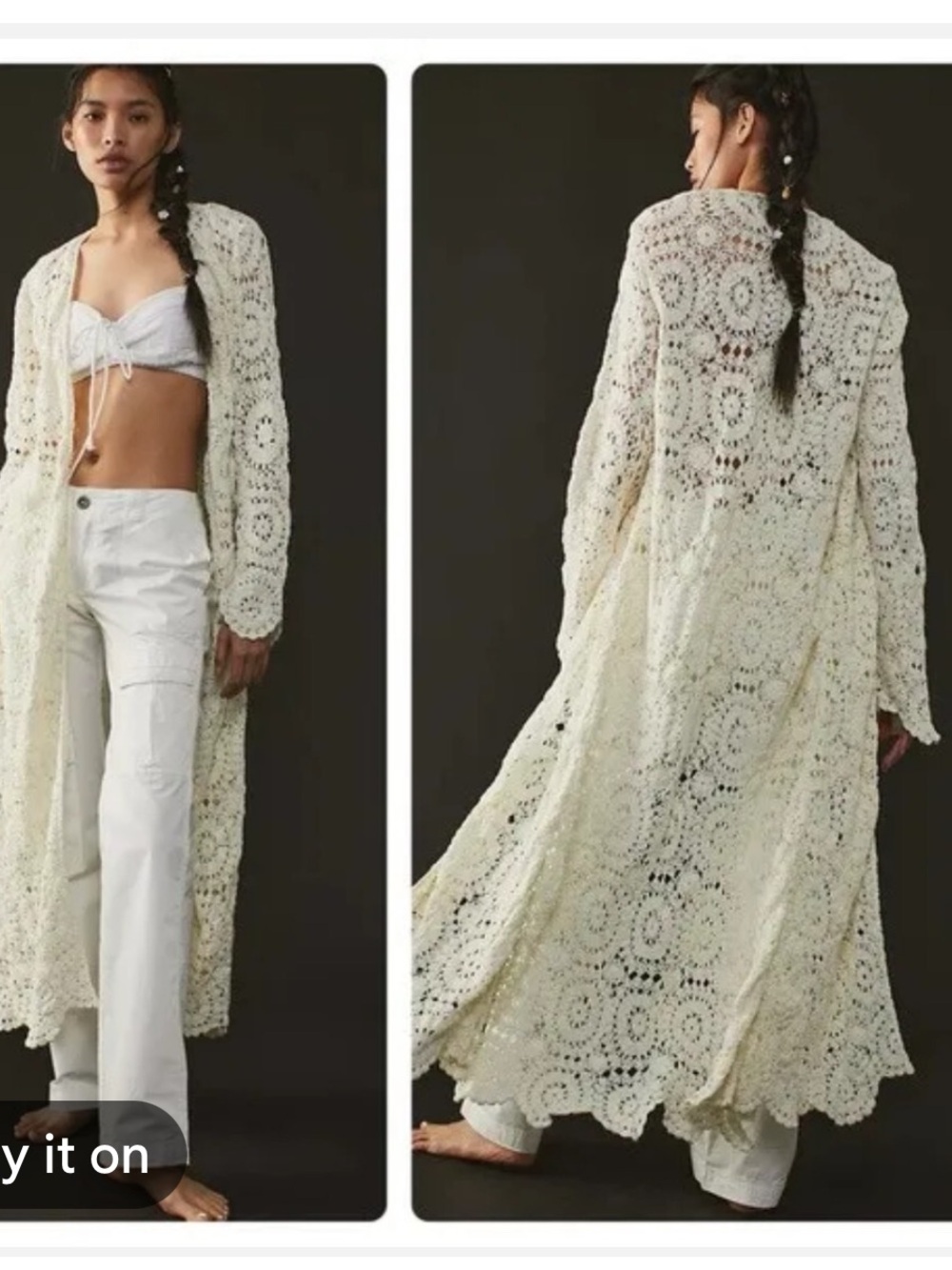 FREE PEOPLE melanie crochet heavyweight open kimono duster M/L